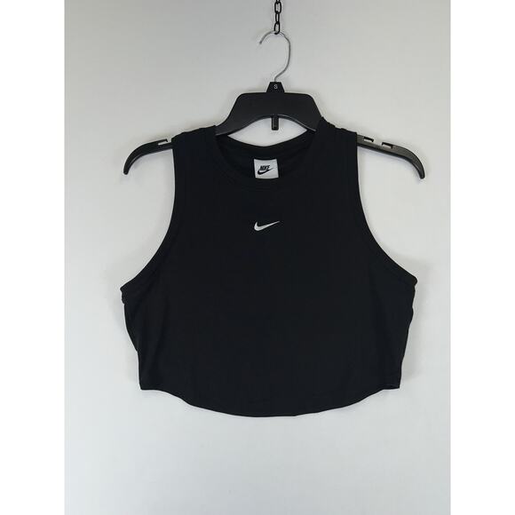 Nike Crop Tank Top Womens Medium Black Swoosh Athletic Sleeveless FB8279-010 - Picture 1 of 7